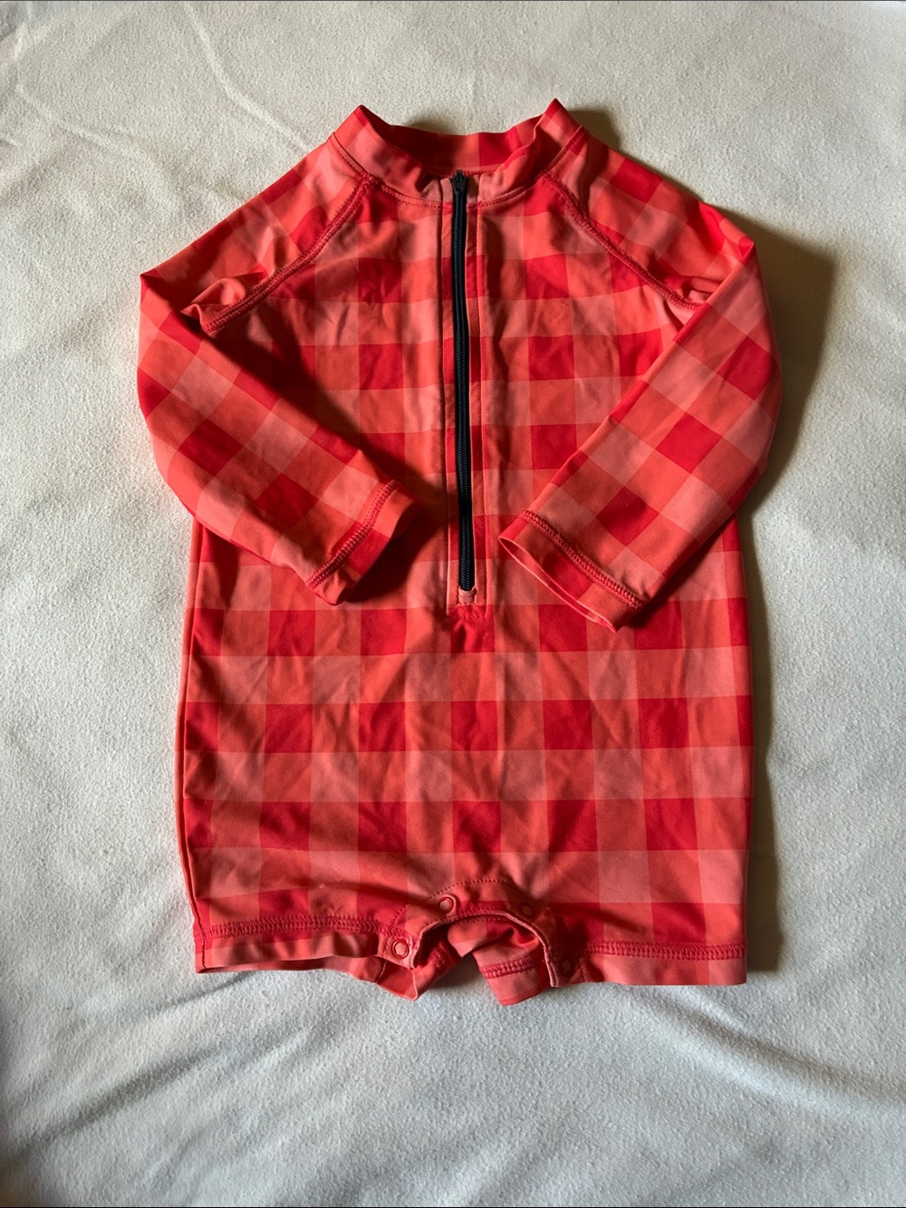 Primary orange plaid long sleeve bathing suit